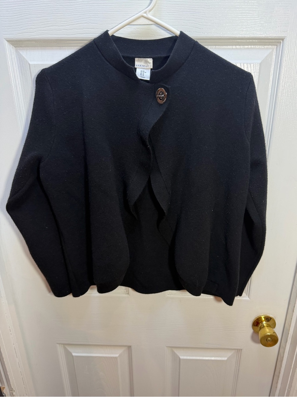 Max Studio Black Ruffle-Front Cardigan